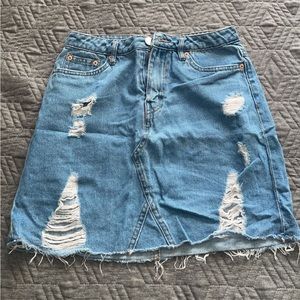 Distressed Denim Skirt